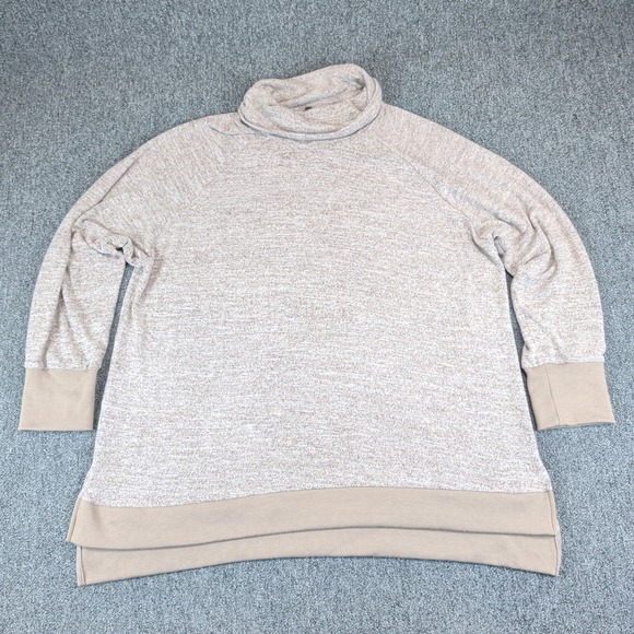 Unbranded Minimalist Cowl Neck Tunic Sweater Womens 2XL Oatmeal Marled Knit — photo 2
